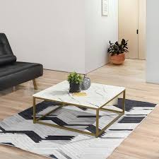 Marble Top Coffee Table with Gold Frame