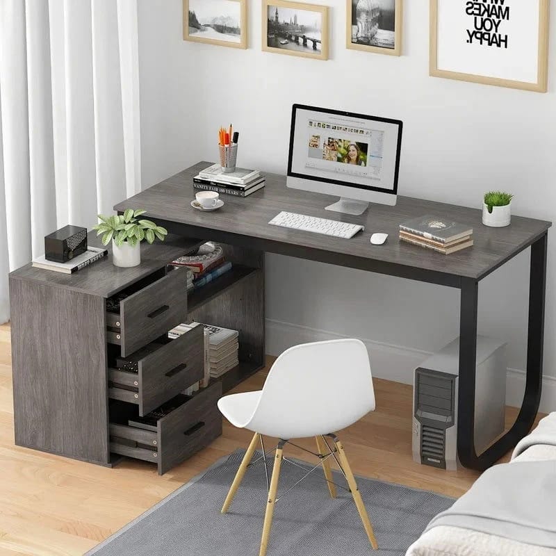L-Shaped Office Desk with Drawers