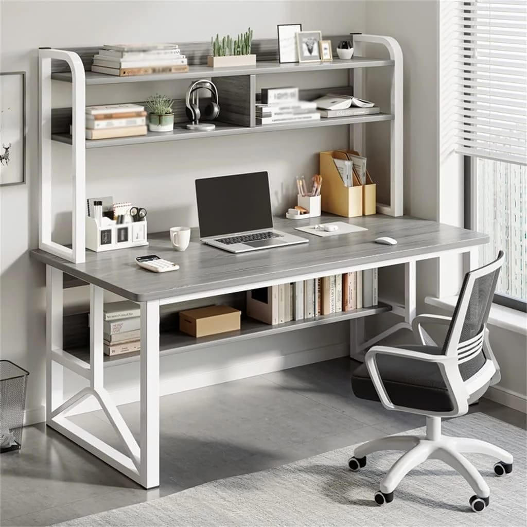 White Office Workstation with Shelves