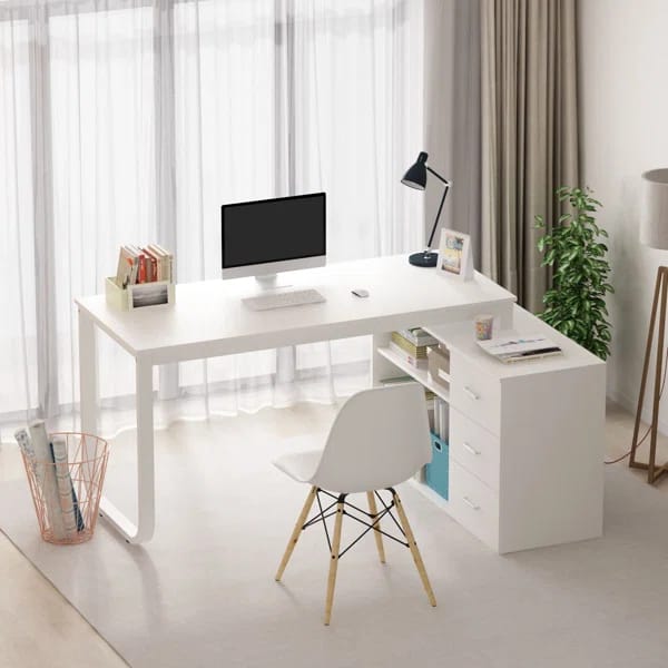 White Office Desk with Drawer Unit